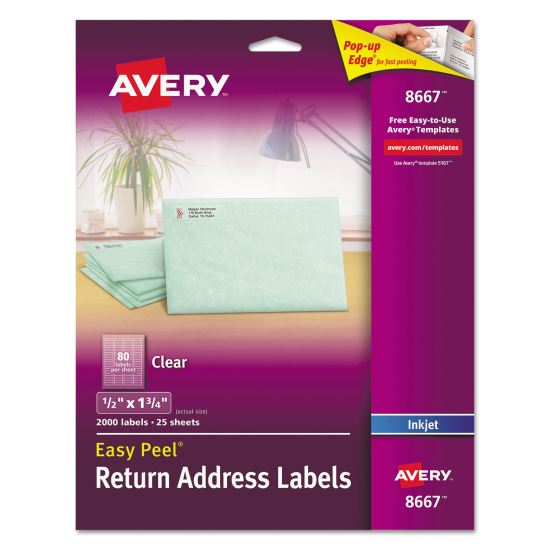 Matte Clear Easy Peel Mailing Labels with Sure Feed Technology, Inkjet Printers, 0.5 x 1.75, Clear, 80/Sheet, 25 Sheets/Pack1