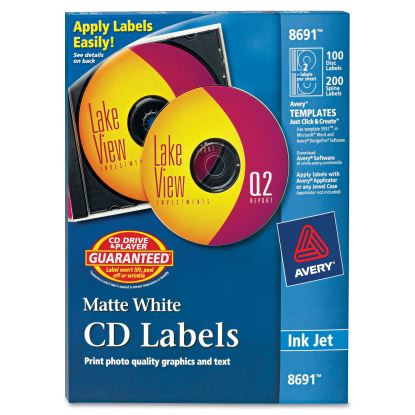 Inkjet CD Labels, Matte White, 100/Pack1