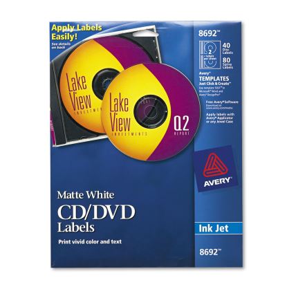 Inkjet CD Labels, Matte White, 40/Pack1