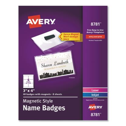 Magnetic Style Name Badge Kit, Horizontal, 4" x 3", White, 48/Pack1