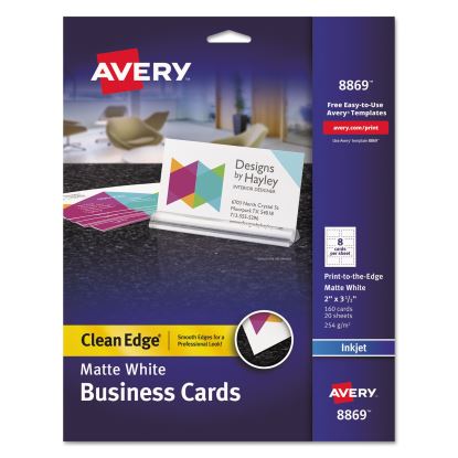Print-to-the-Edge True Print Business Cards, Inkjet, 2 x 3.5, White, 160 Cards, 8 Cards Sheet, 20 Sheets/Pack1