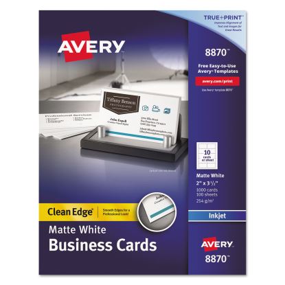True Print Clean Edge Business Cards, Inkjet, 2 x 3.5, White, 1,000 Cards, 10 Cards/Sheet, 100 Sheets/Box1