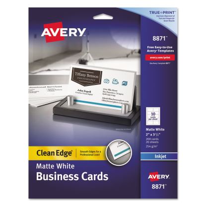 True Print Clean Edge Business Cards, Inkjet, 2 x 3.5, White, 200 Cards, 10 Cards/Sheet, 20 Sheets/Pack1