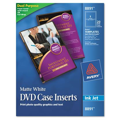 Inkjet DVD Case Inserts, Matte White, 20/Pack1