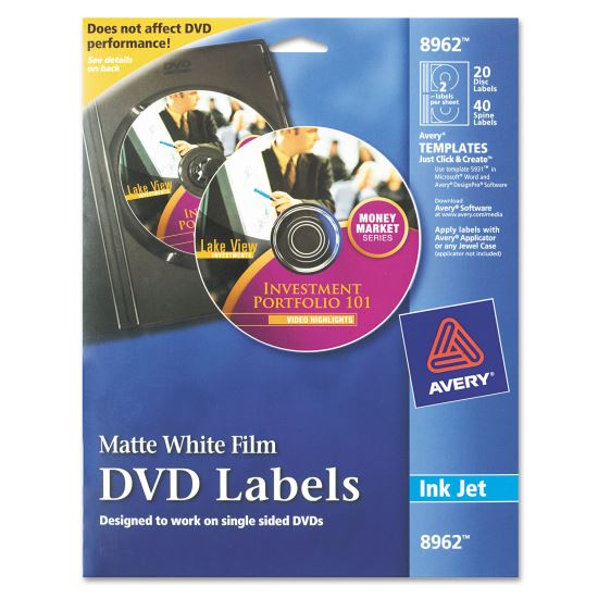 Inkjet DVD Labels, Matte White, 20/Pack1