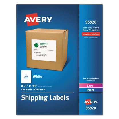 White Shipping Labels-Bulk Packs, Inkjet/Laser Printers, 8.5 x 11, White, 250/Box1