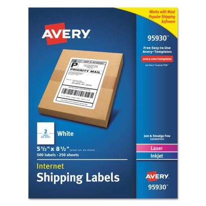 White Shipping Labels-Bulk Packs, Inkjet/Laser Printers, 5.5 x 8.5, White, 2/Sheet, 250 Sheets/Box1