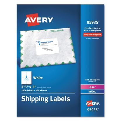 White Shipping Labels-Bulk Packs, Inkjet/Laser Printers, 3.5 x 5, White, 4/Sheet, 250 Sheets/Box1