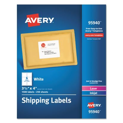White Shipping Labels-Bulk Packs, Inkjet/Laser Printers, 3.33 x 4, White, 6/Sheet, 250 Sheets/Box1