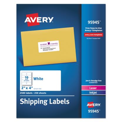 White Shipping Labels-Bulk Packs, Inkjet/Laser Printers, 2 x 4, White, 10/Sheet, 250 Sheets/Box1