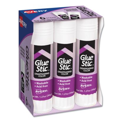 Permanent Glue Stic Value Pack, 1.27 oz, Applies Purple, Dries Clear, 6/Pack1