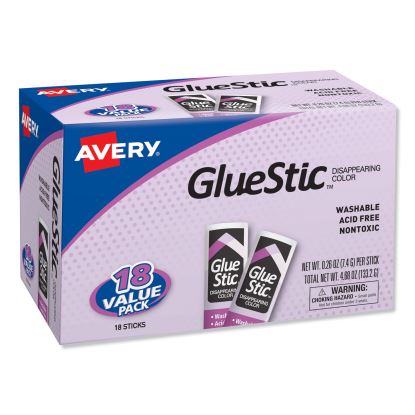 Permanent Glue Stic Value Pack, 0.26 oz, Applies Purple, Dries Clear, 18/Pack1