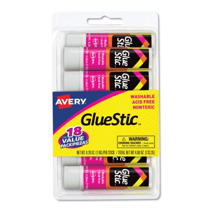 Permanent Glue Stic Value Pack, 0.26 oz, Applies White, Dries Clear, 18/Pack1