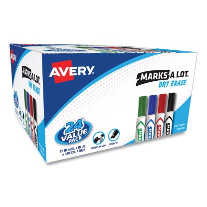 MARKS A LOT Desk-Style Dry Erase Marker Value Pack, Broad Chisel Tip, Assorted Colors, 24/Pack (98188)1