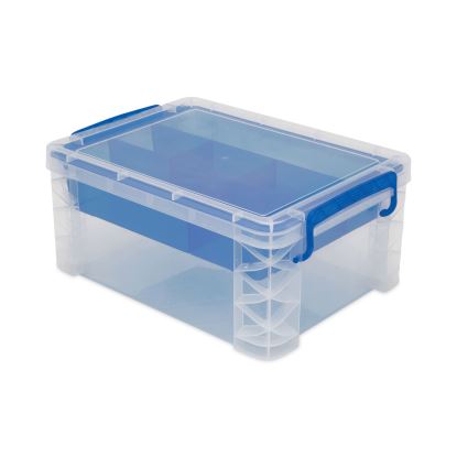 Super Stacker Divided Storage Box, 6 Sections, 10.38" x 14.25" x 6.5", Clear/Blue1