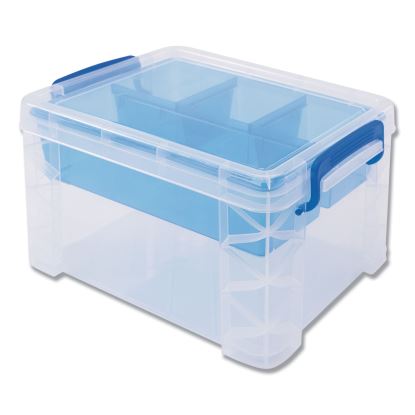 Super Stacker Divided Storage Box, 5 Sections, 7.5" x 10.13" x 6.5", Clear/Blue1