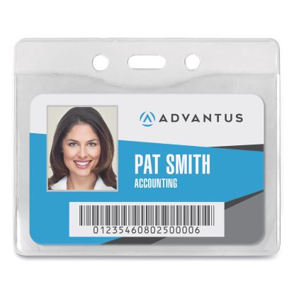 Security ID Badge Holders, Prepunched for Chain/Clip, Horizontal, Clear 4.25" x 3.5" Holder, 3.88" x 2.88" Insert, 50/Box1