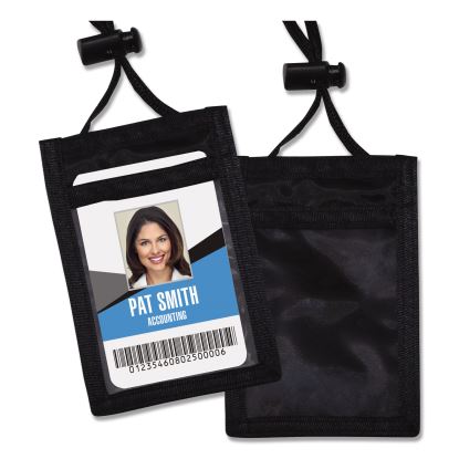 ID Badge Holders with Convention Neck Pouch, Vertical, Black/Clear 3.25" x 5" Holder, 2.38" x 3.5" Insert, 48" Cord, 12/Pack1