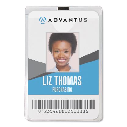 ID Badge Holders with Clip, Vertical, Clear 3.8" x 4.25" Holder, 3.13" x 3.75" Insert, 50/Pack1