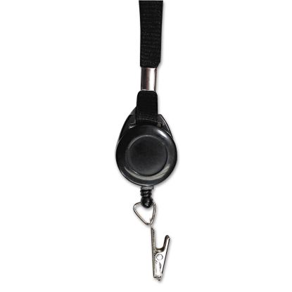 Lanyards with Retractable ID Reels, Clip Style, 34" Long, Black, 12/Carton1