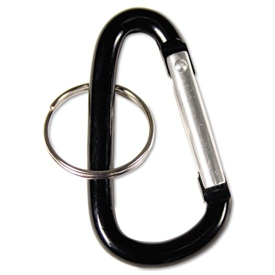 Carabiner Key Chains, Split Key Rings, Aluminum, Black, 10/Pack1