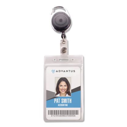 Resealable ID Badge Holders with 30" Cord Reel, Vertical, Frosted 3.68" x 5" Holder, 2.5" x 4" Insert, 10/Pack1