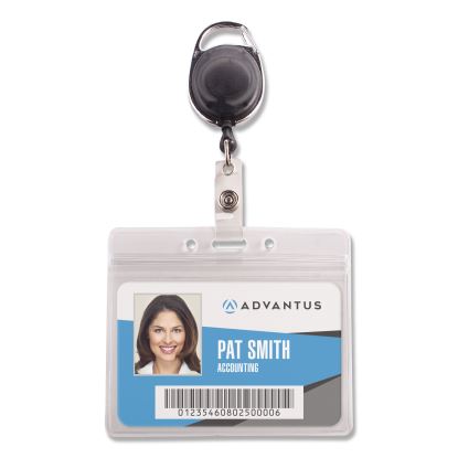 Resealable ID Badge Holders with 30" Cord Reel, Horizontal, Frosted 4.13" x 3.75" Holder, 3.75" x 2.63" Insert, 10/Pack1