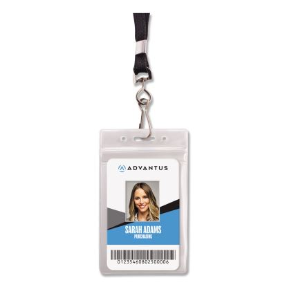 Resealable ID Badge Holders, J-Hook and 36" Lanyard, Vertical, Frosted 3.68" x 5" Holder, 2.38" x 3.75" Insert, 20/Pack1