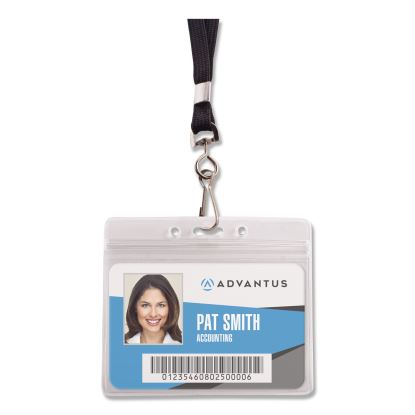 Resealable ID Badge Holders, J-Hook and 36" Lanyard, Horizontal, Frosted 4.13" x 3.75" Holder, 3.88" x 2.63" Insert, 20/Pack1