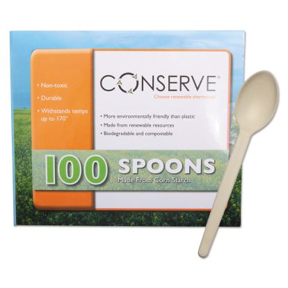 Corn Starch Cutlery, Spoon, White, 100/Pack1