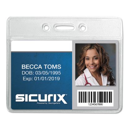 SICURIX Badge Holder, Horizontal, 2.13 x 3.38, Clear, 12/Pack1