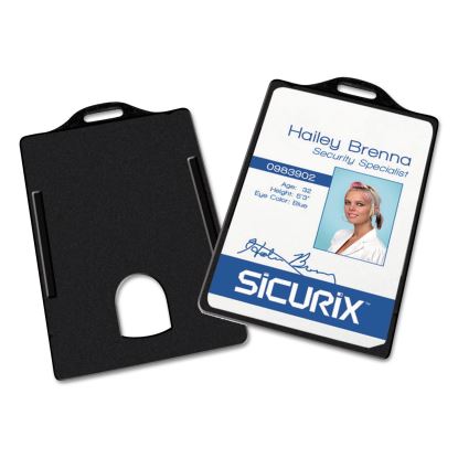 Sicurix Badge/Card Holder, 4 x 2 9/10, Black, 25/Pack1