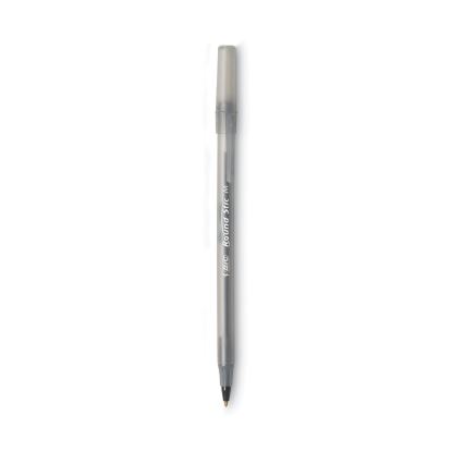 Round Stic Xtra Life Ballpoint Pen, Stick, Medium 1 mm, Black Ink, Smoke Barrel, Dozen1