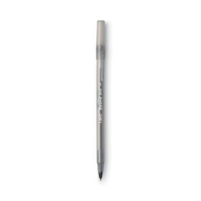 Round Stic Xtra Life Ballpoint Pen Value Pack, Stick, Medium 1 mm, Black Ink, Smoke Barrel, 60/Box1