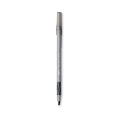 Round Stic Grip Xtra Comfort Ballpoint Pen, Easy-Glide, Stick, Medium 1.2 mm, Black Ink, Gray/Black Barrel, Dozen1
