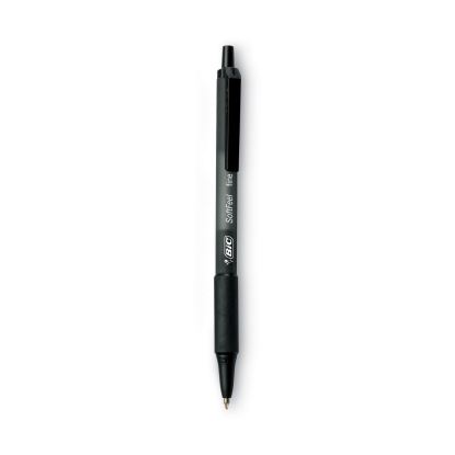 Soft Feel Ballpoint Pen, Retractable, Medium 1 mm, Black Ink, Black Barrel, Dozen1