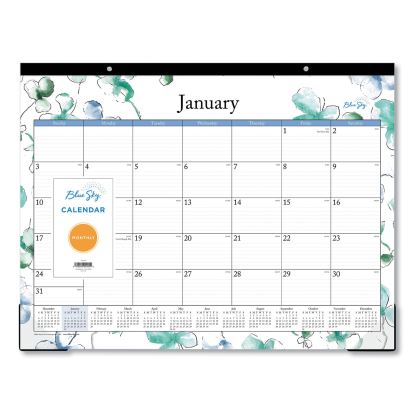 Lindley Desk Pad, Floral Artwork, 22 x 17, White/Multicolor Sheets, Black Binding, Clear Corners, 12-Month (Jan-Dec): 20221