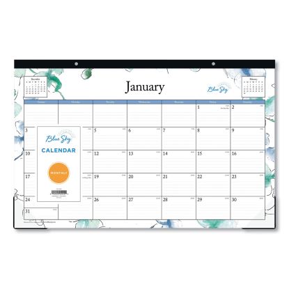 Lindley Desk Pad, Floral Artwork, 17 x 11, White/Multicolor Sheets, Black Binding, Clear Corners, 12-Month (Jan-Dec): 20221