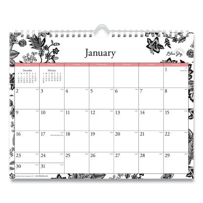Analeis Wall Calendar, Analeis Floral Artwork, 11 x 8.75, White/Black/Coral Sheets, 12-Month (Jan to Dec): 20231