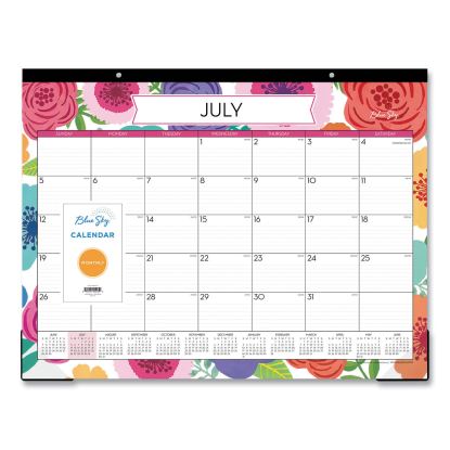 Mahalo Academic Desk Pad, Floral Artwork, 22 x 17, Black Binding, Clear Corners, 12-Month (July-June): 2022-20231