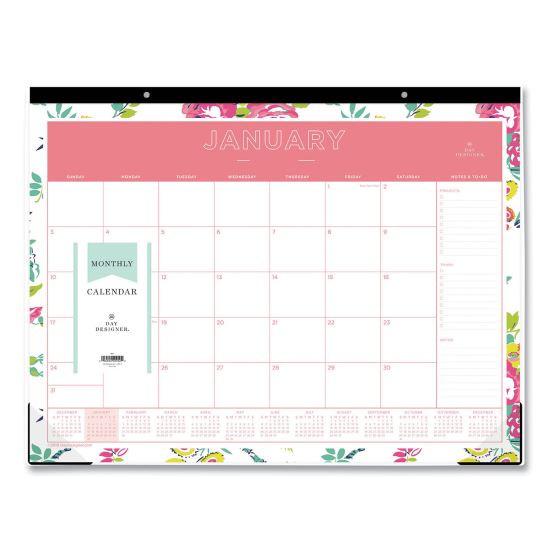 Day Designer Peyton Desk Pad Calendar, Floral Artwork, 22 x 17, Black Binding, Clear Corners, 12-Month (Jan-Dec): 20231