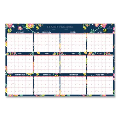 Day Designer Peyton Laminated Erasable Wall Calendar, Floral Artwork, 36 x 24, White/Navy Sheets, 12-Month (Jan-Dec): 20231