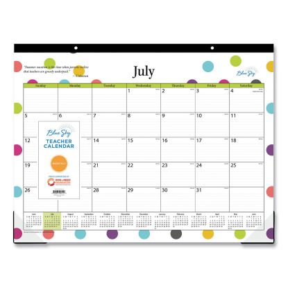 Teacher Dots Academic Desk Pad, 22 x 17, Black Binding, Clear Corners, 12-Month (July to June): 2021 to 20221