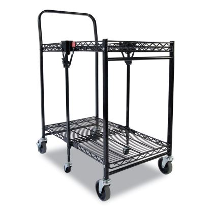 Stowaway Folding Carts, 2 Shelves, 29.63w x 37.25d x 18h, Black, 250 lb Capacity1