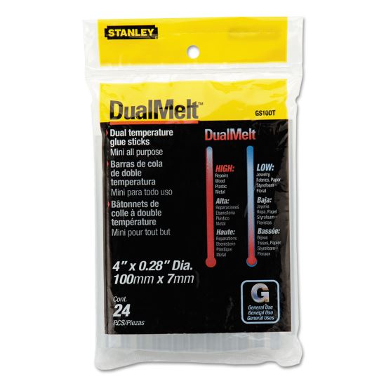 Dual Temperature Mini Glue Sticks, 0.28" x 4", Dries Clear, 24/Pack1