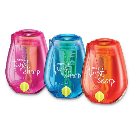 Twist-n-Sharp Pencil Sharpener, One-Hole, 3.5 x 1.25 x 5.5, Randomly Assorted Colors, 6/Pack1