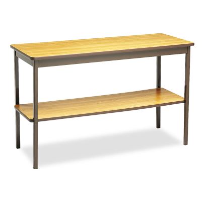 Utility Table with Bottom Shelf, Rectangular, 48w x 18d x 30h, Oak/Brown1