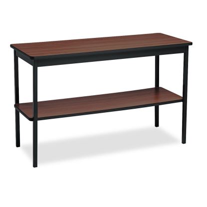 Utility Table with Bottom Shelf, Rectangular, 48w x 18d x 30h, Walnut/Black1