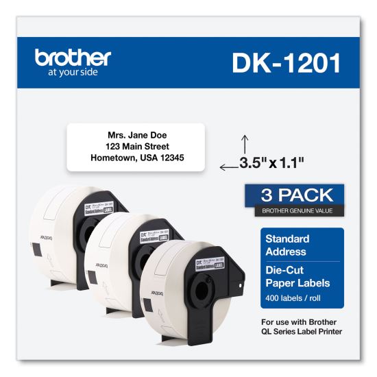 Die-Cut Address Labels, 1.1 x 3.5, White, 400/Roll, 3 Rolls/Pack1