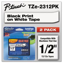 TZe Standard Adhesive Laminated Labeling Tapes, 0.47" x 26.2 ft, Black on White, 2/Pack1